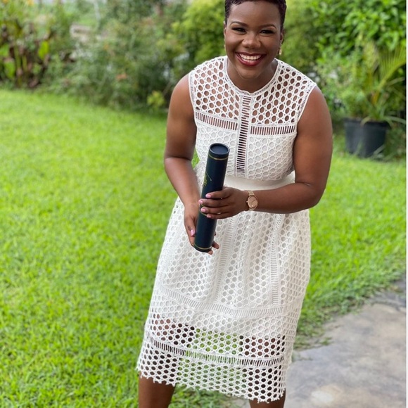 Aqua White Circle Lace Illusion Midi Dress Size L - Picture 9 of 13